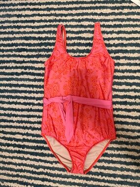 Hermoza Pink & Orange Floral Swimwear one piece girls 12 tie front or back